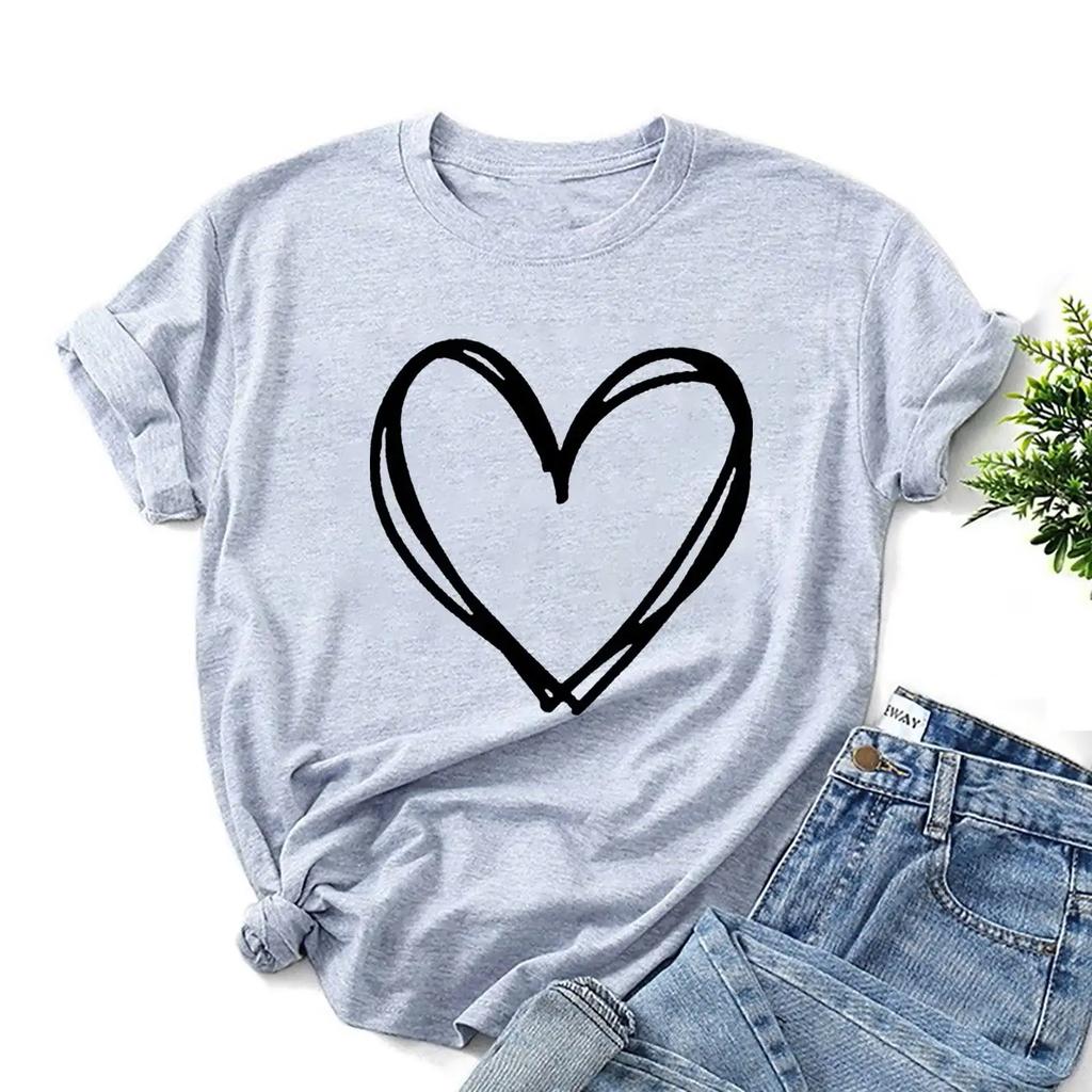 Womens Fashion Women Valentine's Day Print Sleeve T-shirt Novelty Graphic Summer Savings Clearance Summer Tops for Streetwear