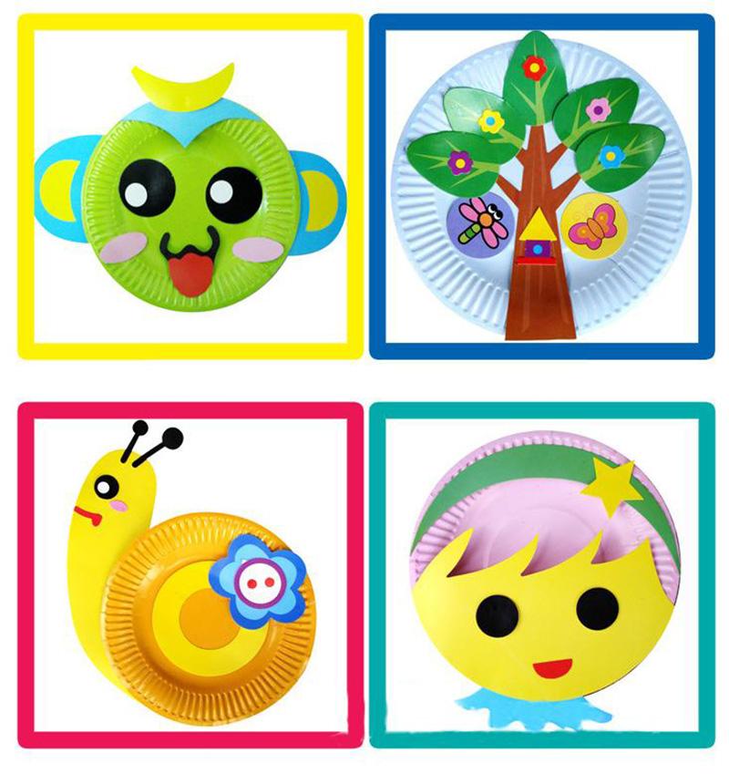 10pcs/box Children Paper Plate with Cartoon Diy Material for Educational Toys/kids Handmade Rainbow Paper Art Craft Toys