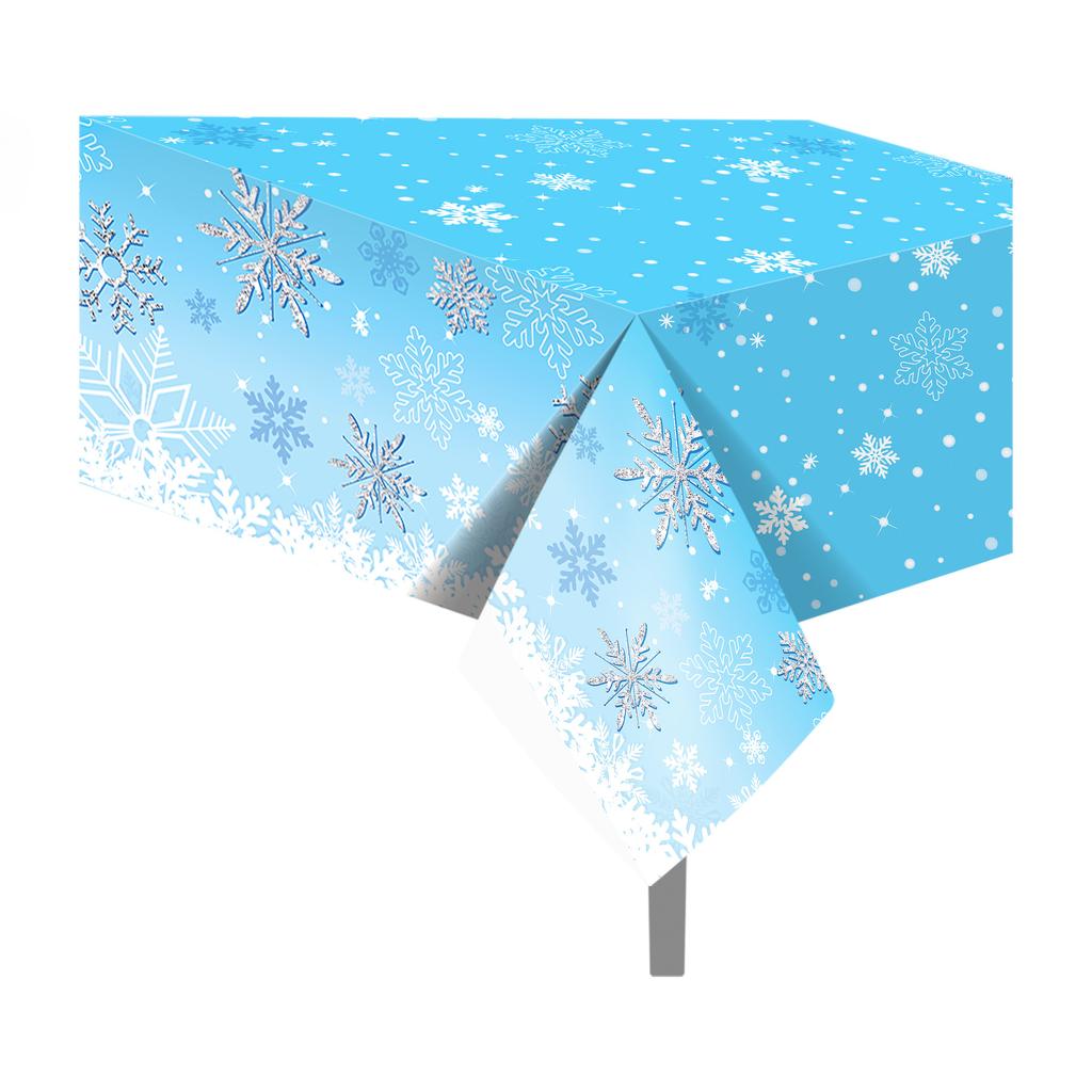 Snowflake Tablecloth Winter Frozen Party Decoration White Snowflake Disposable Plastic Table Cover Christmas Girl Birthday Party