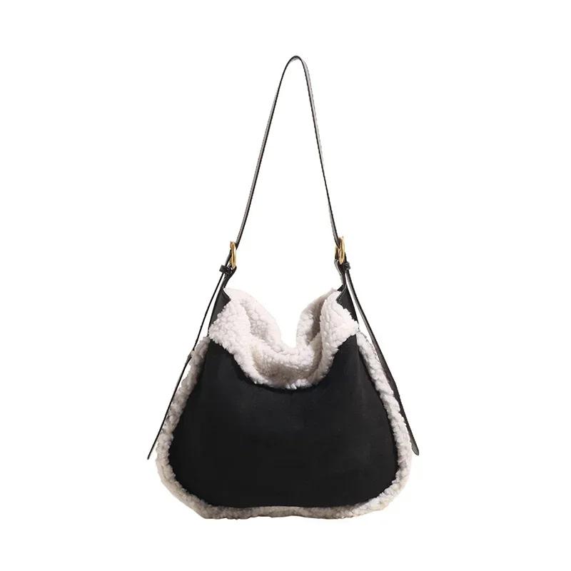Large Capacity Elegant Premium Small Shoulder Bag for Women 2026 High Quality Black Matte Plush Edge Underarm Crossbody Bag