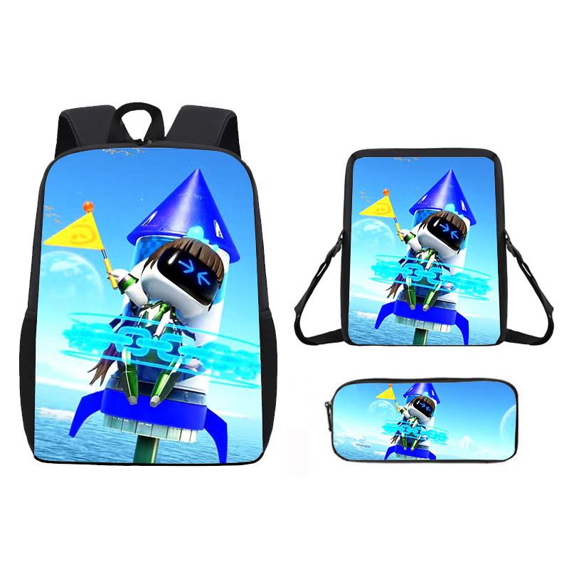 Astro Bot Cartoon Pattern Backpack Shoulder Bag Pencil Case Three Set Piece
