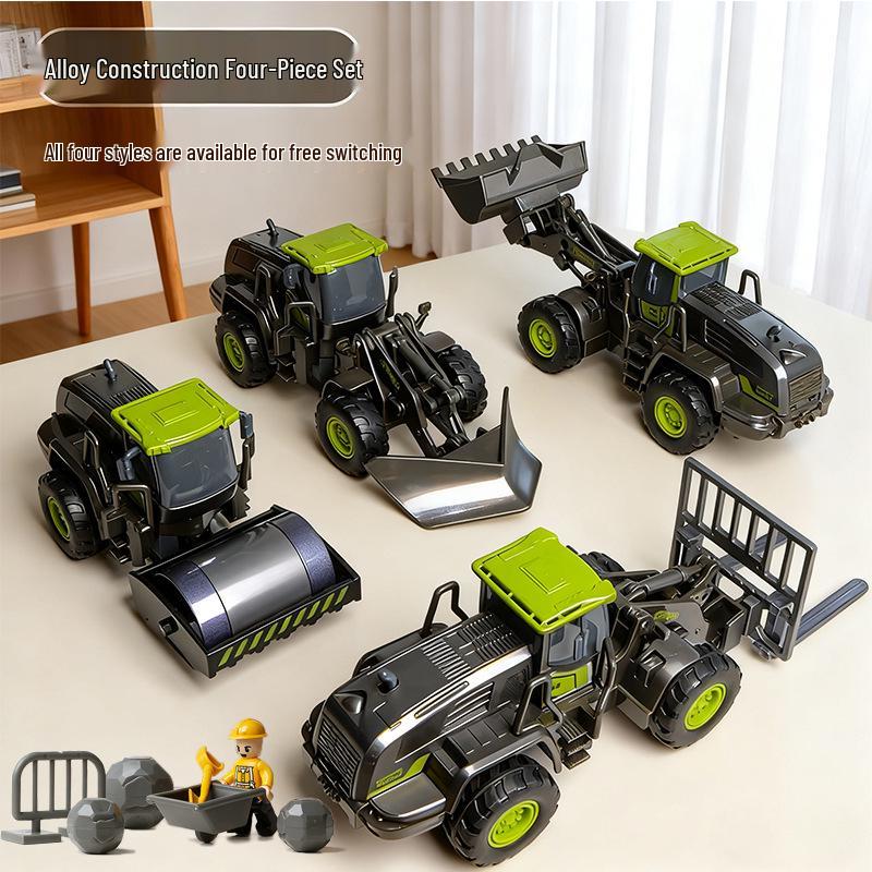 Kids' Alloy Engineering Vehicle Set: Excavator, Digger, Crane, and Earthmover Toy Models