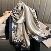 High Quality Satin Pattern Printing Large Size Long Milky White Ladies Scarf Fashion All-Matching Elegant Temperament Shawl Vintage Style