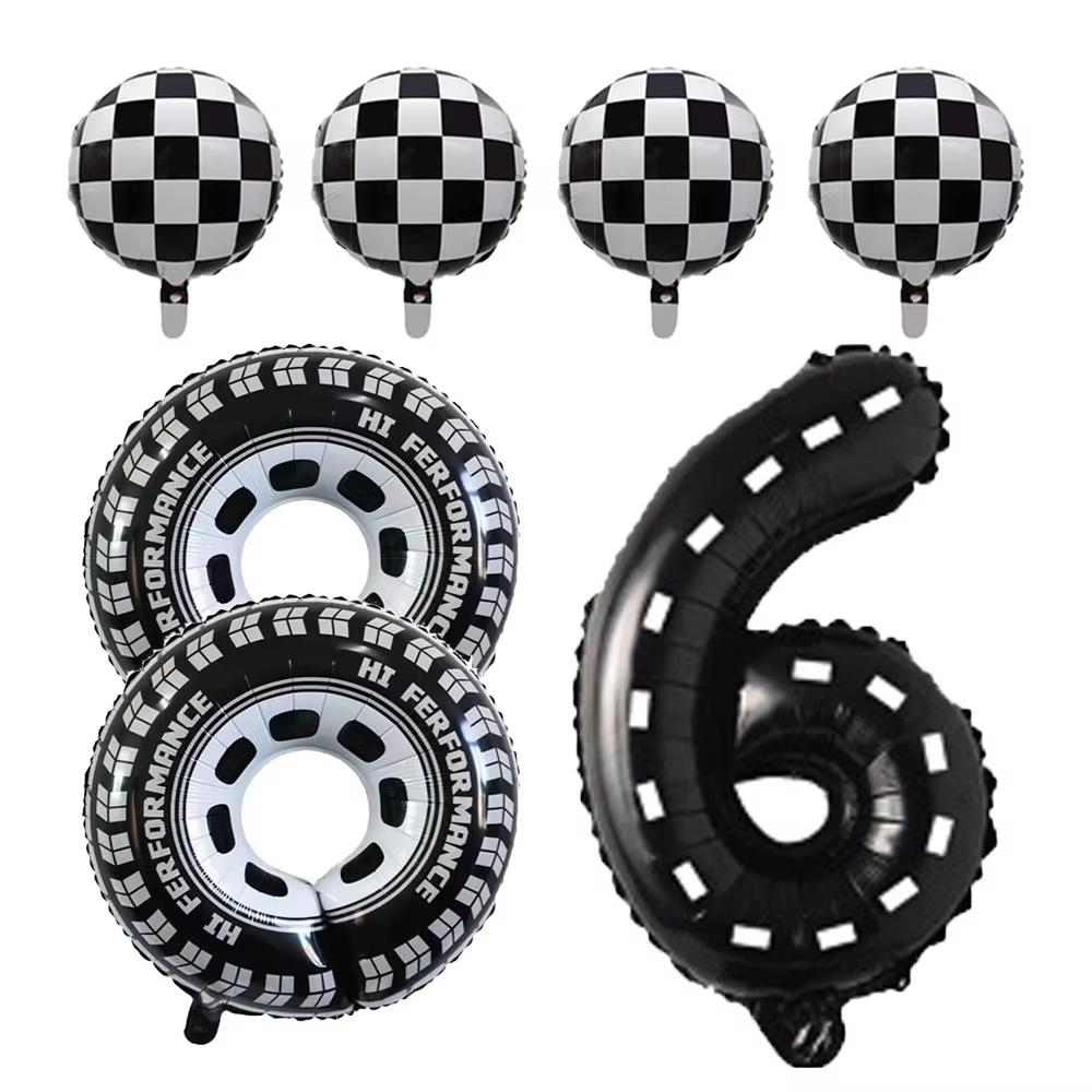 7pcs Race Car Balloons Birthday Party Supplies Tire Wheel Balloons  Checkered Tire Balloon Party Favors Decorations