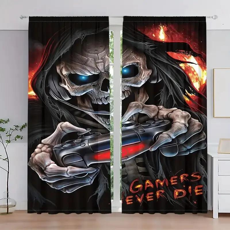 

2PCS- Halloween skull pattern printed curtains window decorations home decorations room decorations 100*130 HOOK 1pcs