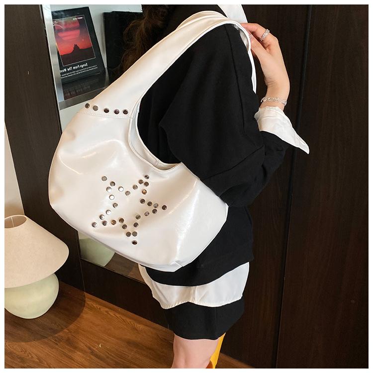 New Rivets Punk Style Pentagram Rivets Fashion Versatile Large Capacity Retro Shoulder Underarm Bag