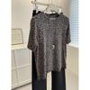 Women's Leopard Print Oversized T-Shirt Short Sleeve Loose Fit Casual Gray Top