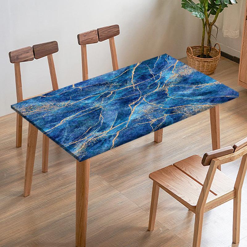 Black White Imitation Marble Texture Tablecloth Digital Printed Fabric Table Cover Restaurant Dining Table Edge
