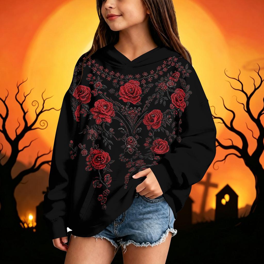 Halloween Kapuzenpullover mit Aufdruck für Kinder - Lässiges Langarm-Pullover-Sweatshirt für Jungen und Mädchen