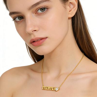 Mama Pendant Necklace Sparkling Cubic Zirconia Heart Necklace Women Elegant Necklace Mother's Day or Birthday Gift for Mom