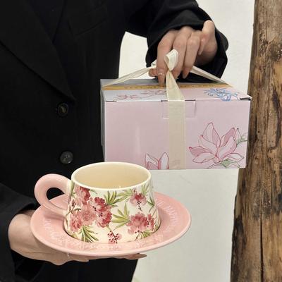 Hochwertiges Originaldesign Pfirsichblüten-Kaffeetassen- und Untertassenset Nachmittagsteetasse High-End-Geburtstagsgeschenk Begleiter