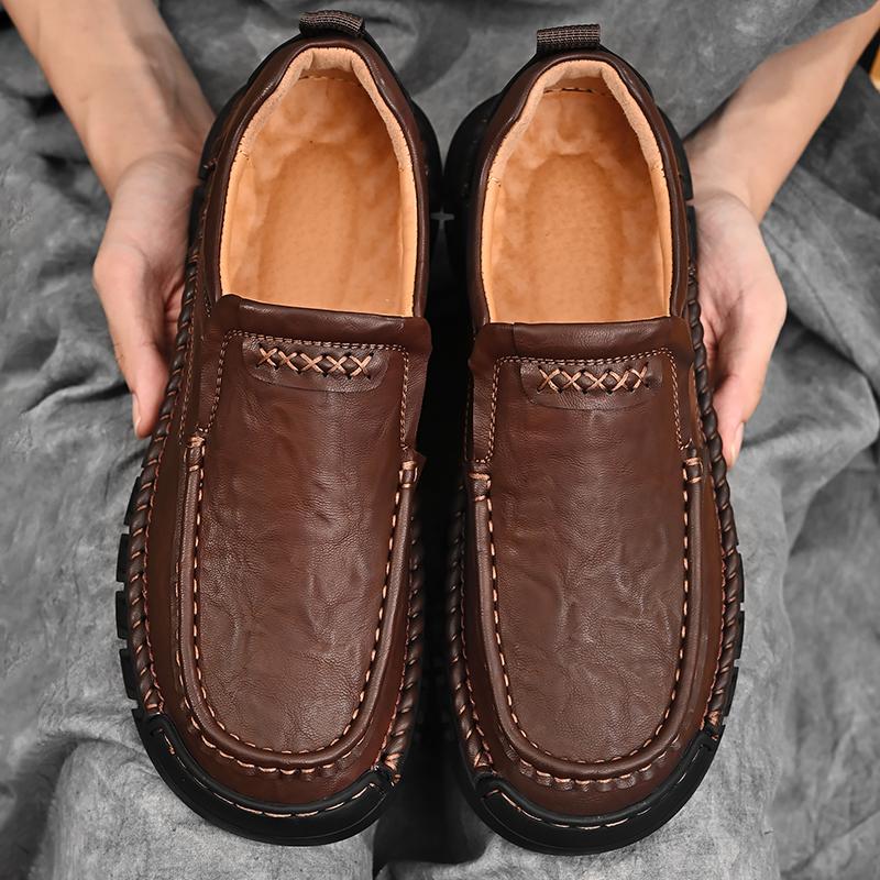 Fashion Leather Shoes Man Casual Loafers Luxury Design Slip on Male Dress Shoes Leisure Style Big Size Outdoor Wear-resistant Sole