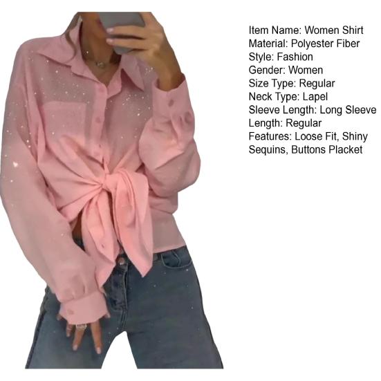Dames Overhemd Revers Lange Mouw Goudstiksel Design Overhemd Tops Enkelrijig Effen Kleur Losvallend Dunne Overhemd Dagelijks Gebruik