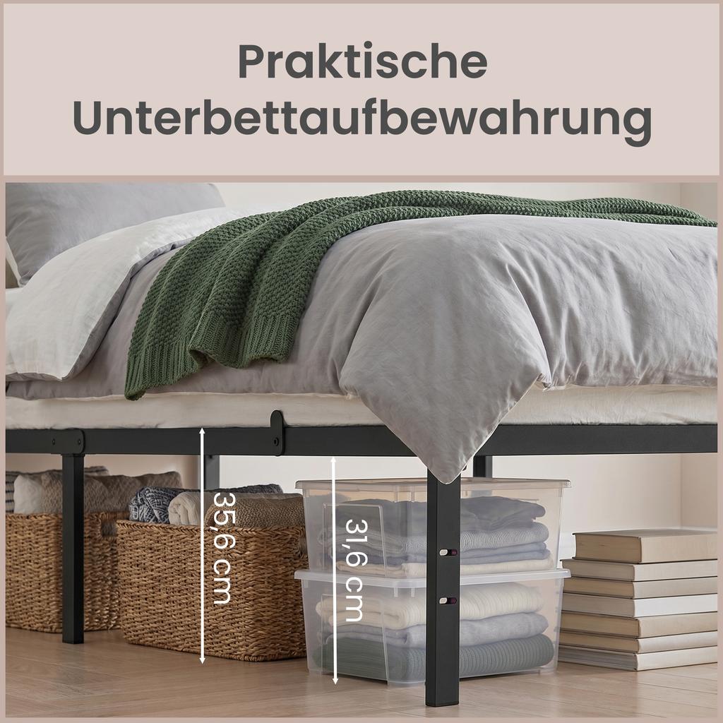 VASAGLE Struttura Letto Singolo 90 x 200 cm Struttura Letto in Metallo Spazio Sottoletto Letto Ospite Moderno Montaggio Facile Nero Inchiostro RMB132B01