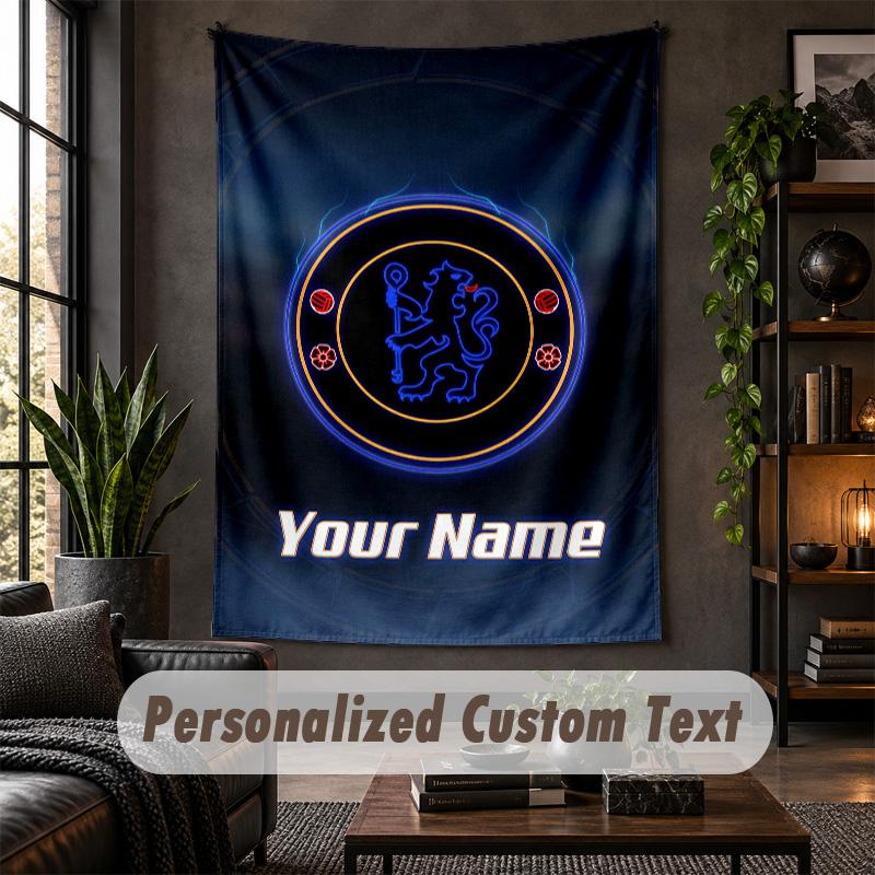 Arazzo da Parete Stampa Chelsea FC Testo Nome Personalizzato Appeso a Parete Decorazione per la Casa