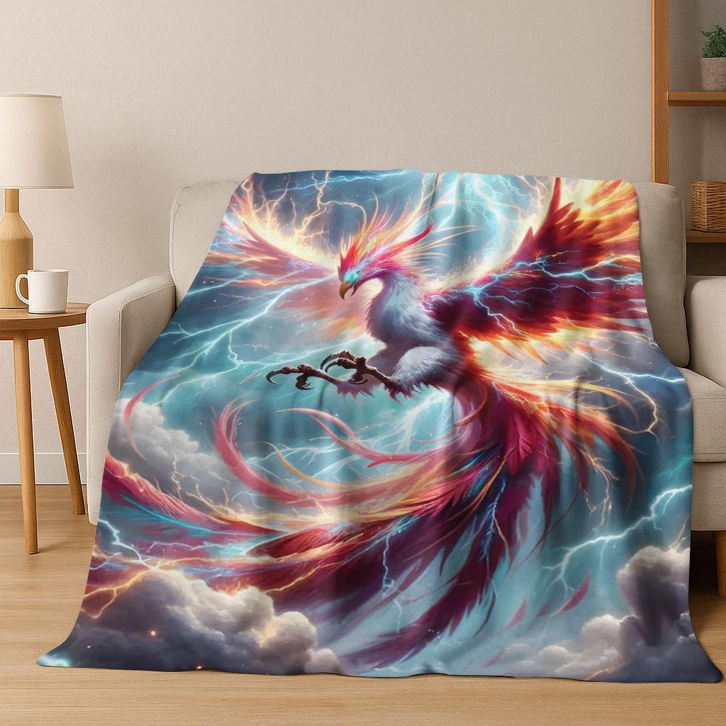 Colorful Rebirth Fire Phoenix Divine Bird Flannel Blanket,Warm and Cozy Soft Throw Blanket for Home Bedroom Bed Sofa Cover Kid