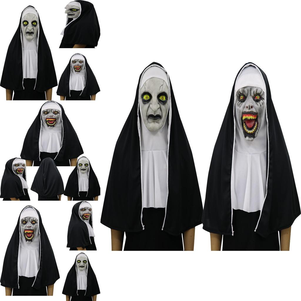 Terrifying The Nun Horror Mask Valak Scary Full Face Design With Headscarf