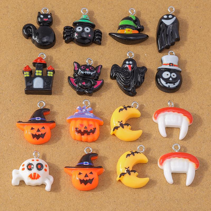 10pcs Cute Resin Halloween Charm Bat Ghost Pumpkin Pendants for Earrings Necklace DIY Bracelet Jewelry Making Accessories