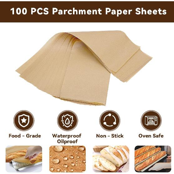 Unbleached Precut Parchment Paper for Baguette Bread Pan - 100-Pack Disposable Baking Sheets for Sourdough French Bread Pans, Non-Stick Baking