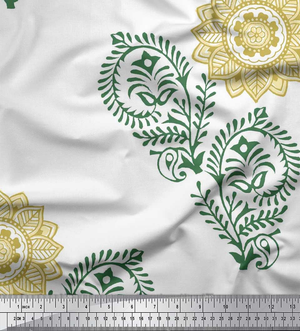 

Японська креп-атласна тканина Soimoi Пейслі, листя та квіткова мандала з принтом Тканина на метри 42 дюйма 42 Inch Wide - Poly Crepe зелений