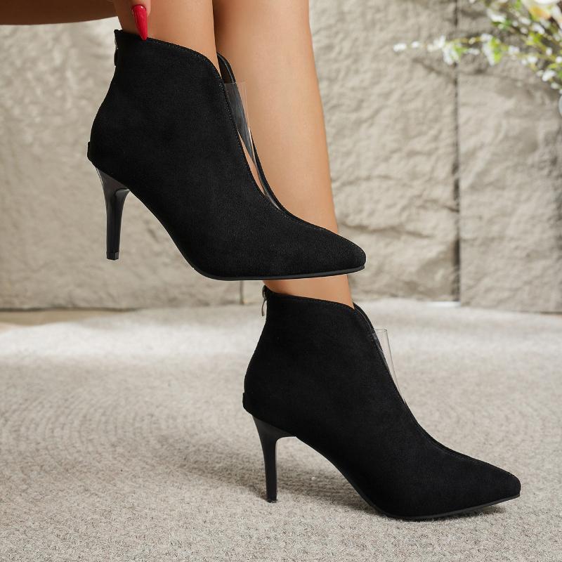 

Модные винтажные женские ботильоны с острым носком, модные элегантные ботильоны с молнией сзади, осенне-зимние женские лаконичные туфли на высоком каблуке 35 чёрный
