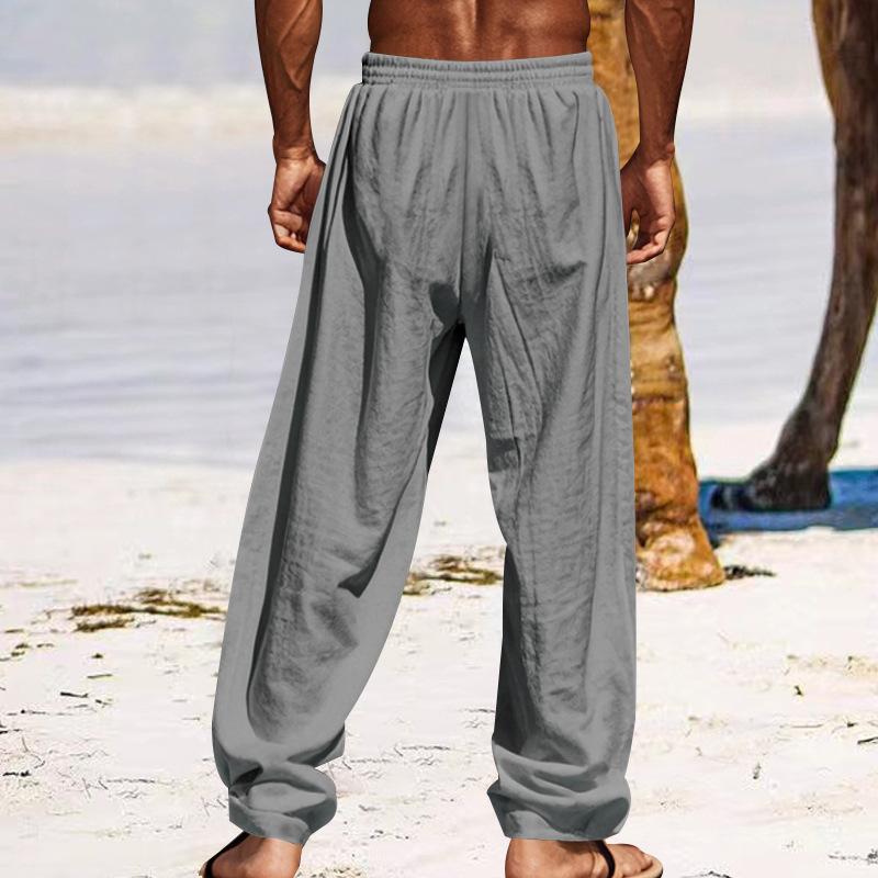 Men's Cotton Linen Thin Section Casual Trousers Straight Loose Printed Trousers Men's Summer Models