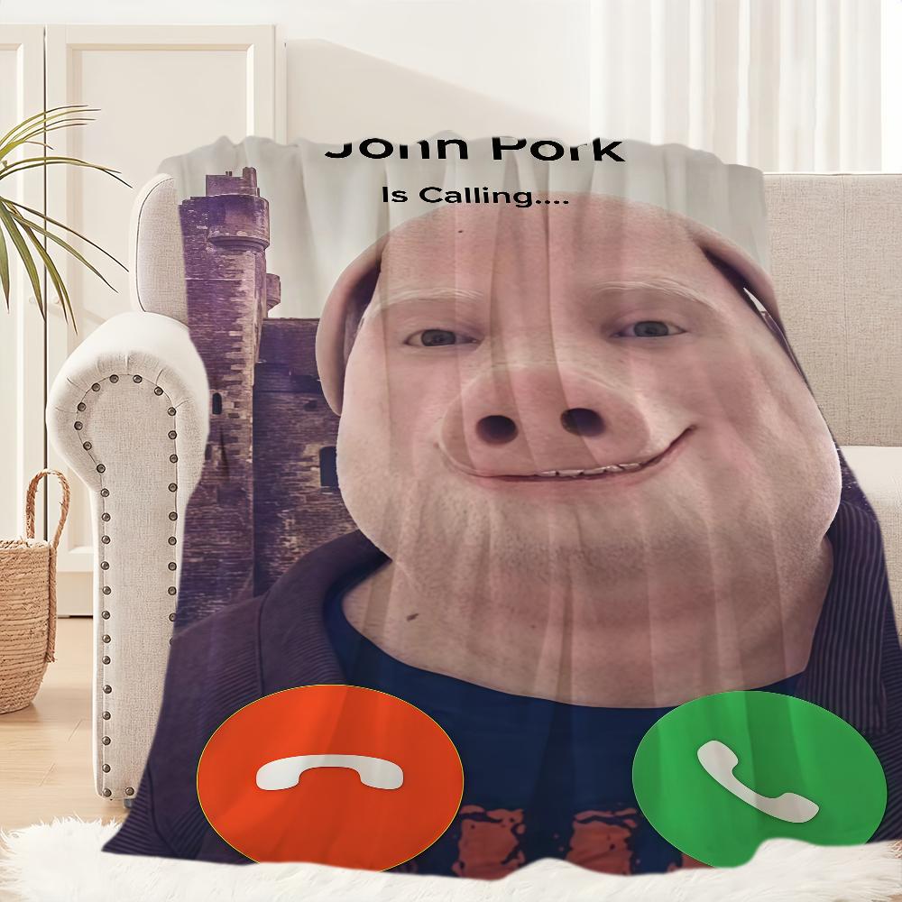 John Pork Smiling Pig is Calling Blanket Blanket for Couch Sofa Travel Home Picni Flannel Blanket birthday gift Warm Comfortable