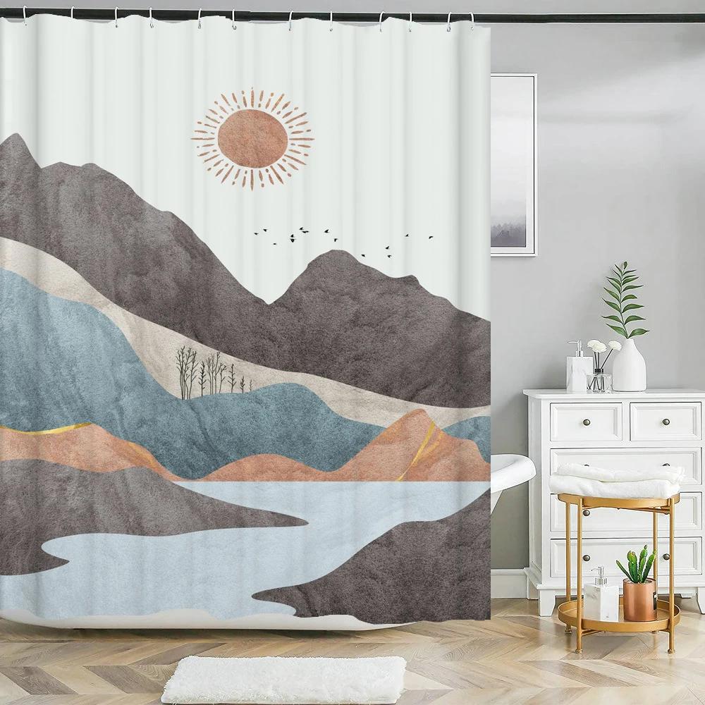Marble Pattern Texture Shower Curtains Art Abstract Gradient Bathroom Waterproof Polyester Bath Curtain Home Decor with Hooks