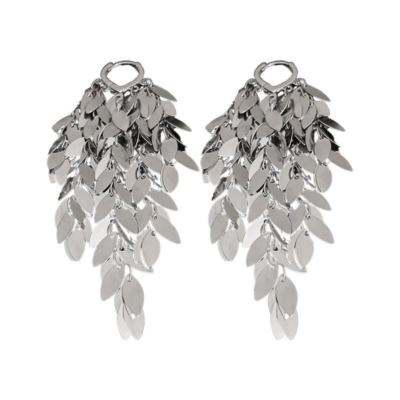 Exquisite Silver Needle Flower Bow Tassel Earrings - Luxury European & American Style for Women