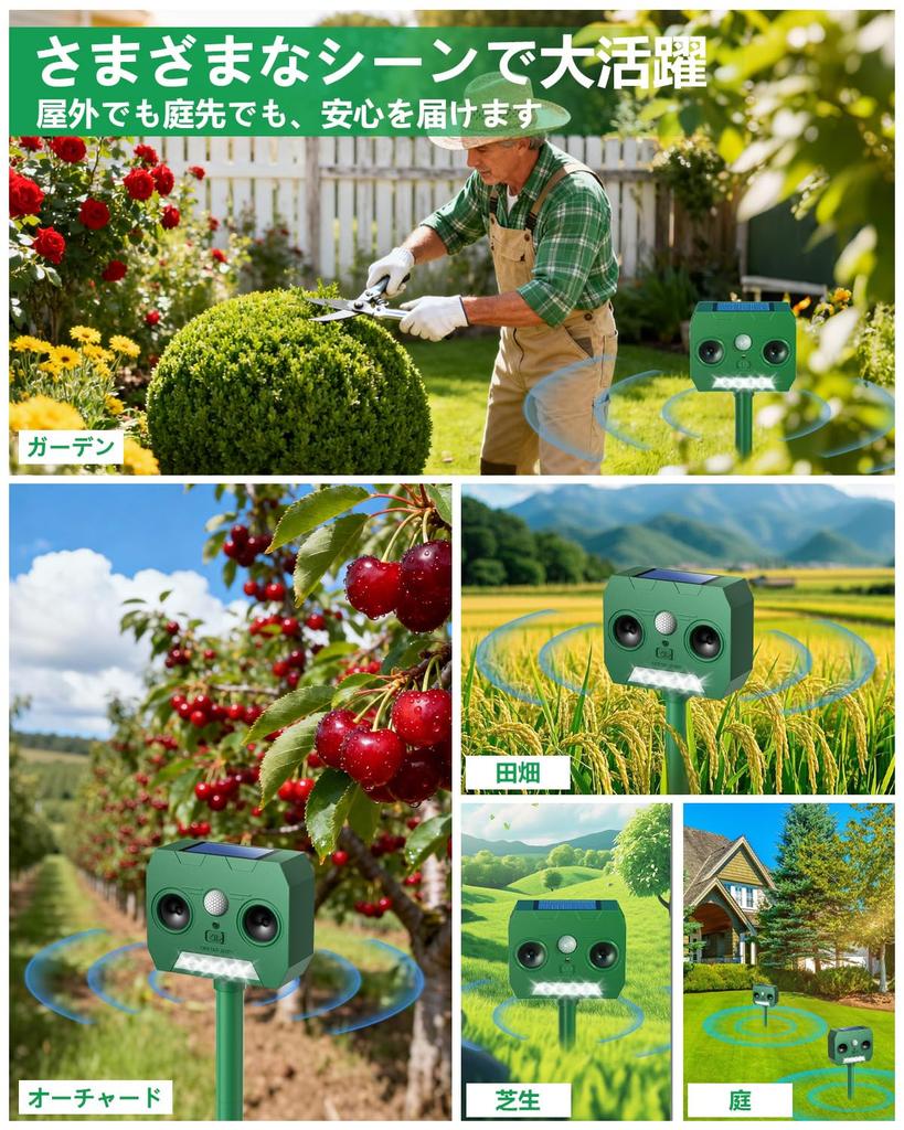 Powerful Pest Animal Cat Bird Dog Stray Cat Infrared PIR Dual Ultrasonic LED Solar 3000mAh Standby IP66 Waterproof and Wide 12m Cat Dual Use as Plug