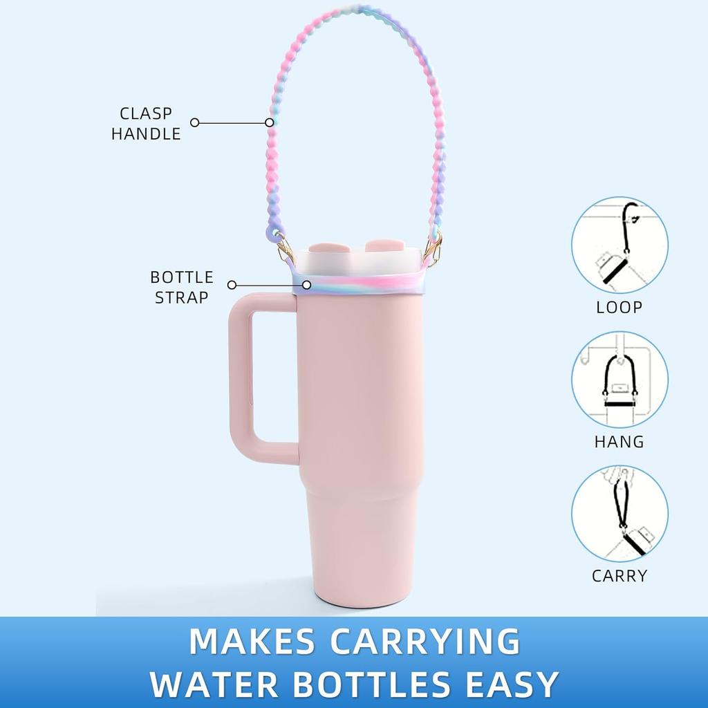 Water Bottle Handle - Soft Silicone Holder Sling Lanyard Fits Most 8-40oz Bottles Cup Holders 5