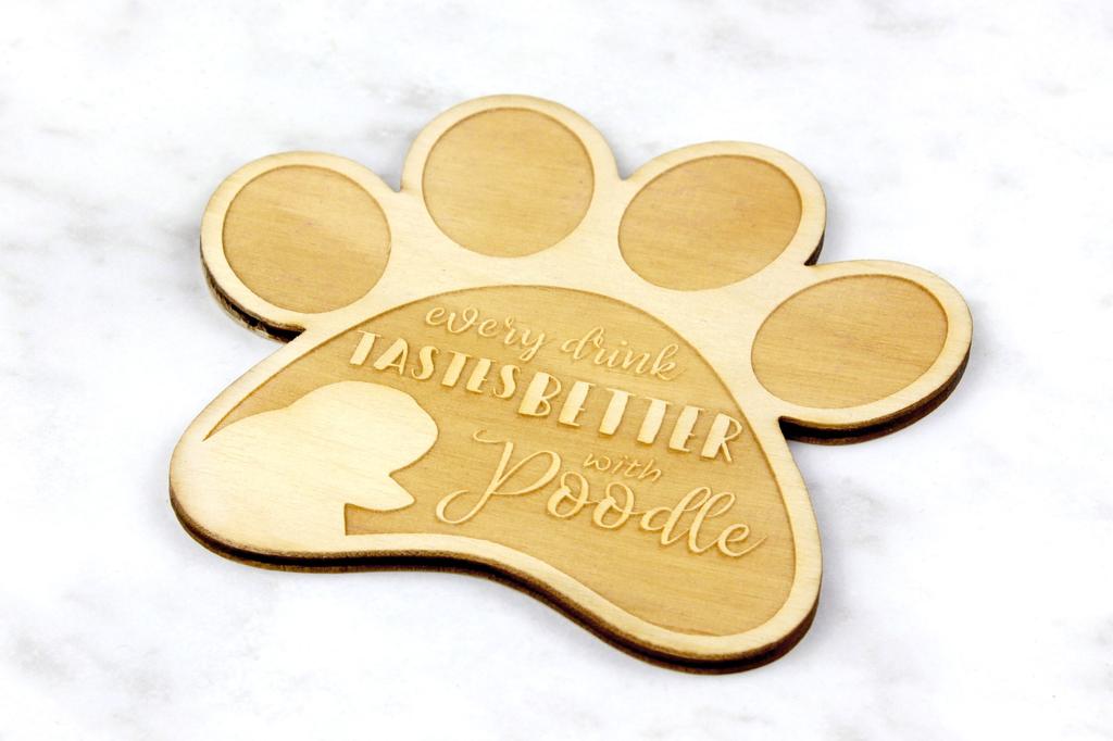 Poodle - Mug coaster, engraved coaster with dog, gift for dog lover by Art-Dog brand