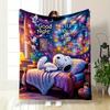 A Dreamy Bedtime Scene with Snoopy, Starry Night, and Glowing Colors. for All Seasons Blanket Lunch Break Throw Gift