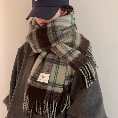 New Maillard Mint Green Premium Plaid Scarf Women's Winter Korean Shawl Dual-purpose Thickened Warm