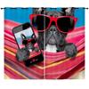 Curtains Summer Vacation Cool Cats And Dogs 3D Digital Printing Blackout Curtain Punching
