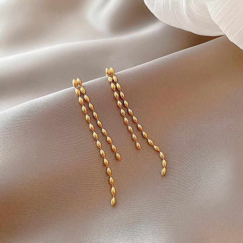 S925 Silver Geometric Tassel Stud Earrings: Fashionable Korean Style, Elegant Design, Versatile for Women
