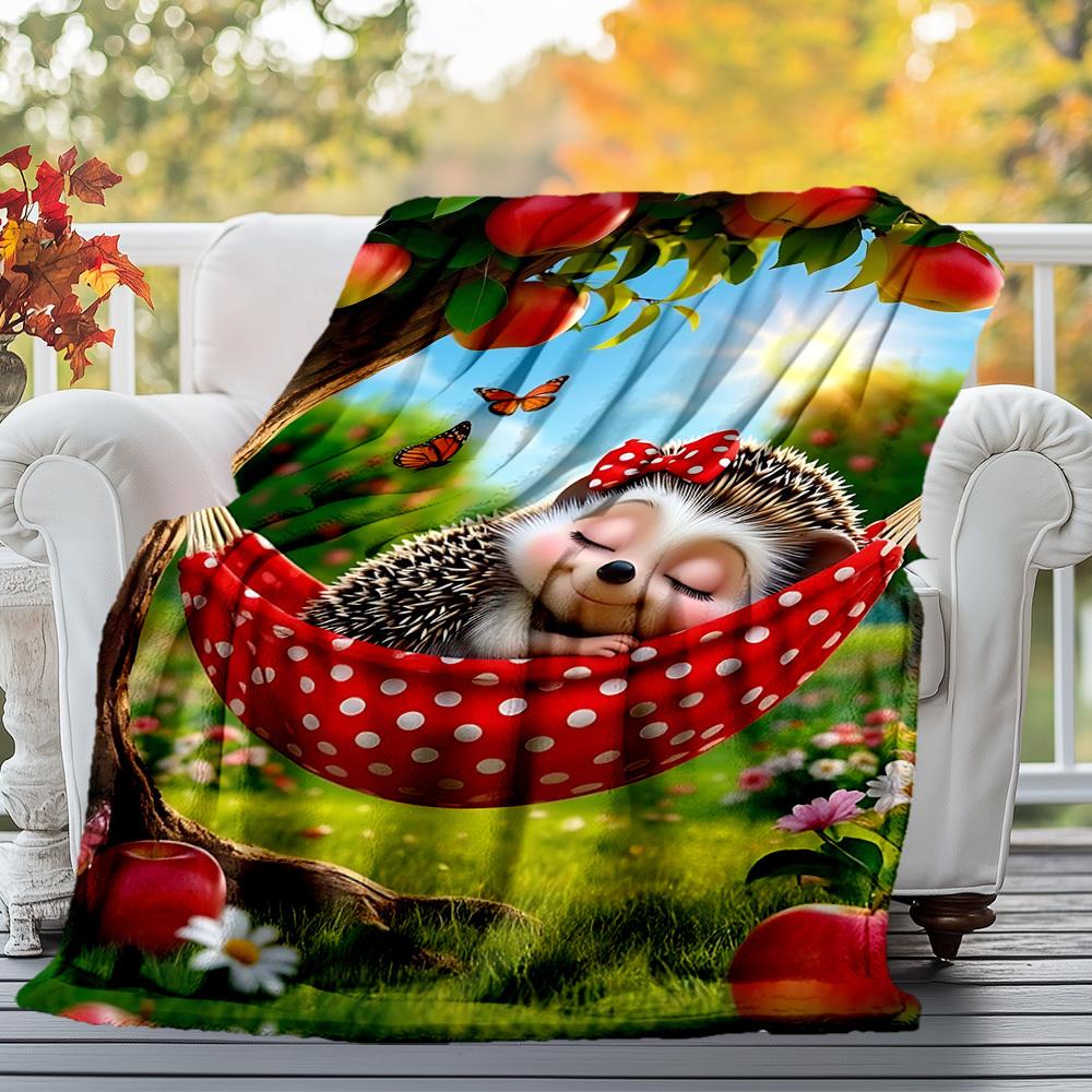 1PC Hedgehog, HammockOutdoor Flannel Blanket - Soft Plush Decor for Picnics, camping, Bedroom, Playroom, Office, or Lunch Break 1324A