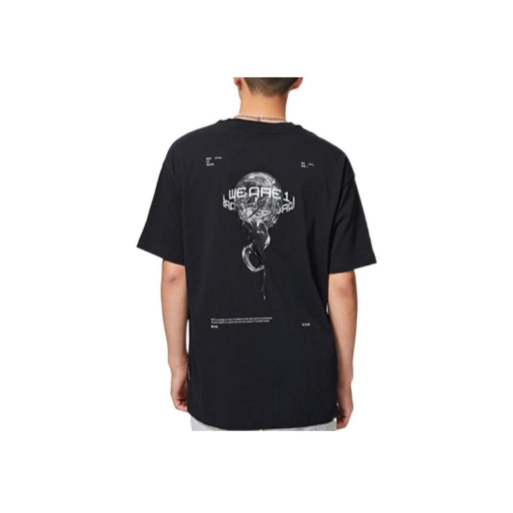 Li-Ning Wade Series Letter Logo Printed Round Neck Short Sleeve T-Shirt Unisex Tops Black AHSS641-1