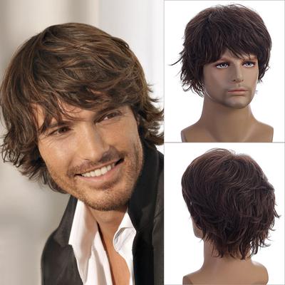 Perruque synthétique ondulée naturelle courte et moelleuse avec frange pour jeunes hommes, cheveux résistants à la chaleur, perruque à usage quotidien