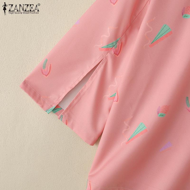 ZANZEA Women Casual O-neck 3/4 Sleeve Loose Print Blouse