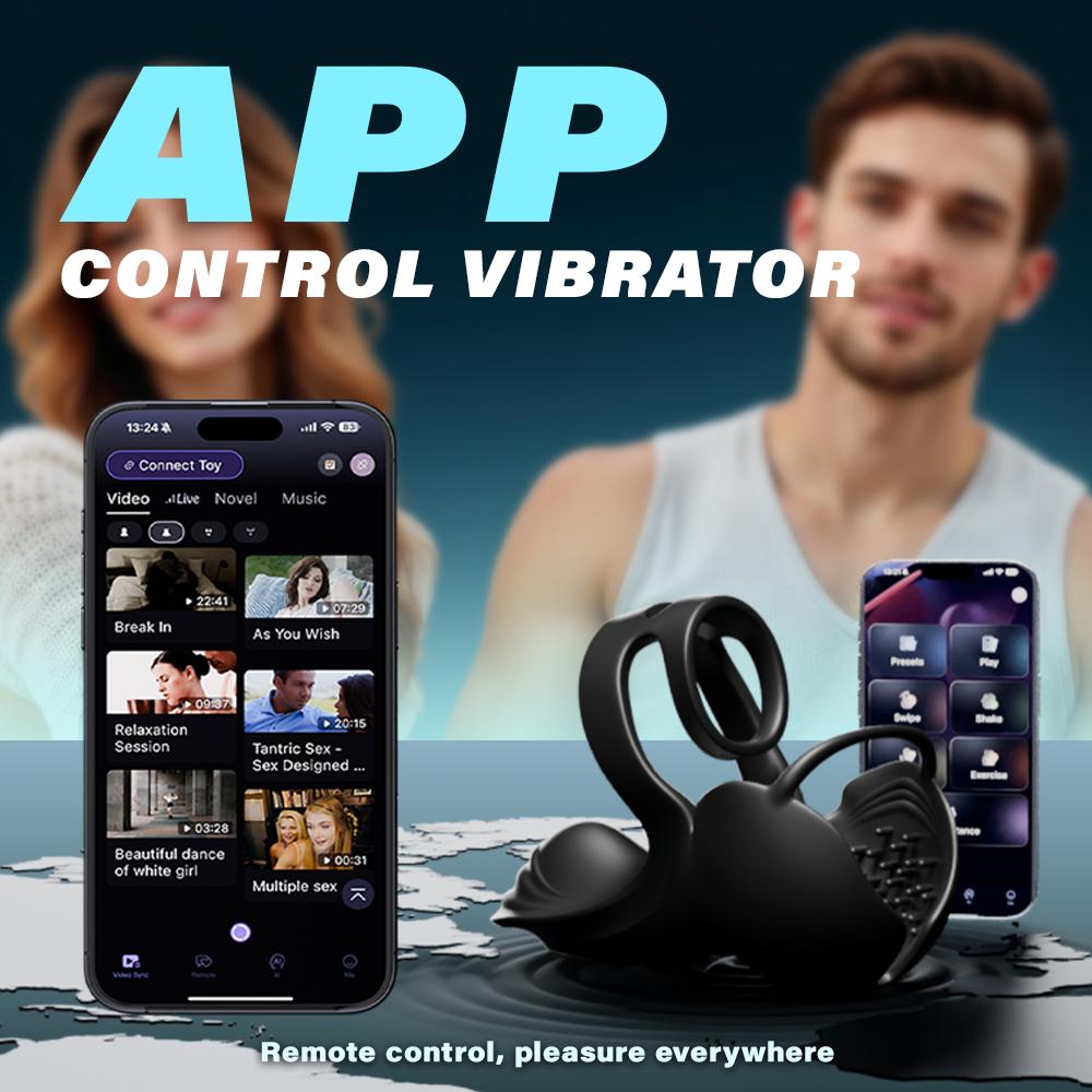 Vibrating Heating Penis Ring with Testicle and Perineum Stimulator, Sex Toys for Men and Couples, Male Penis Vibrator App, Adult Toy