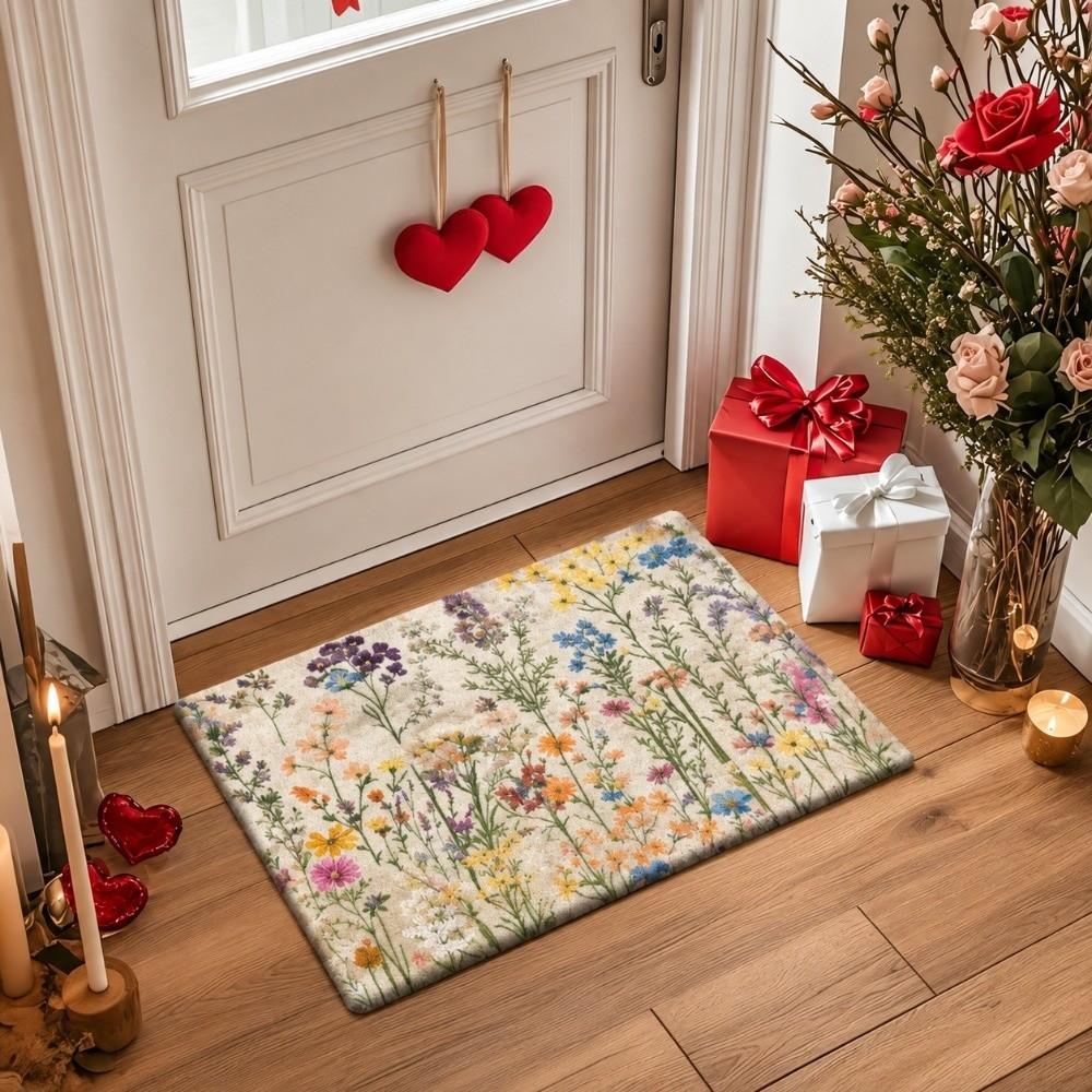 Colorful Retro Floral Floor Mat Anti Slip Floor Blanket Vintage Entrance Carpet Bedside