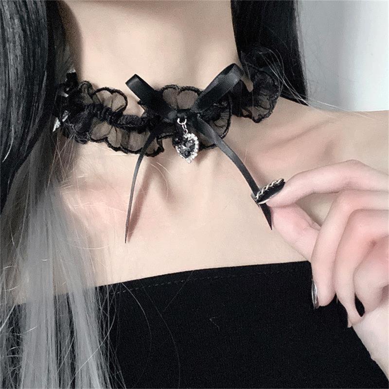 Lolit Choker Necklace Bows Choker Lace Choker Necklace Ribbon Choker Goth Choker Gothic Necklace Lolit Lace Collar