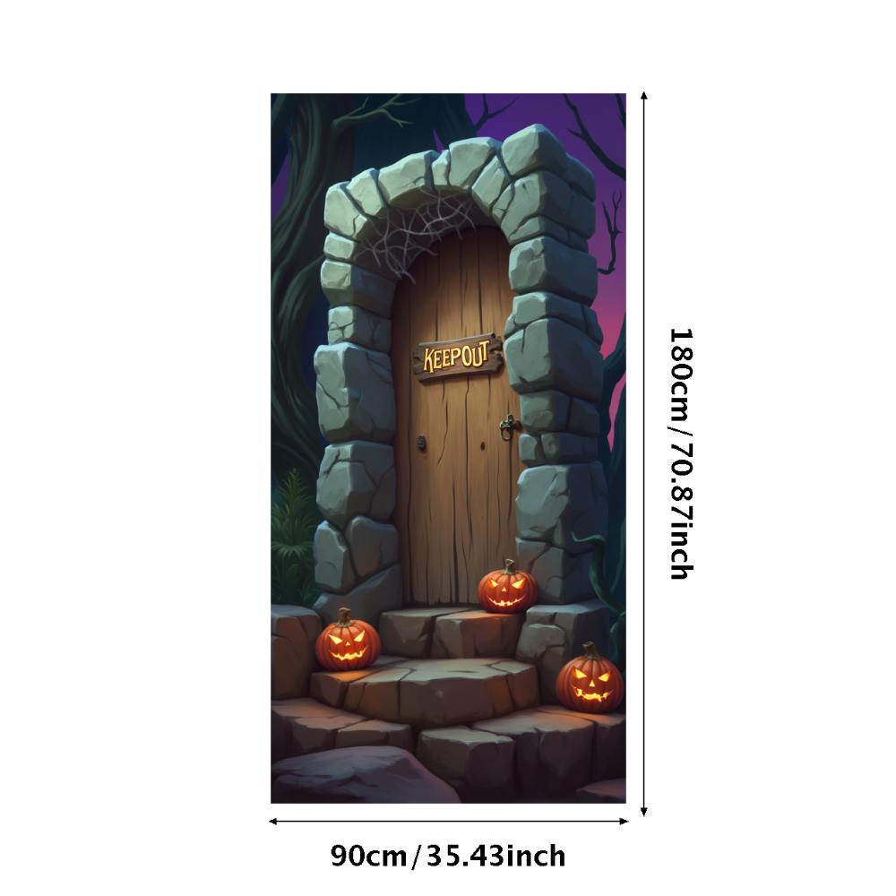 Party Backdrop Jack O'Lantern Event Banner Haunted House Banner Wooden Door Halloween Banner For Holiday Decor Haunted House