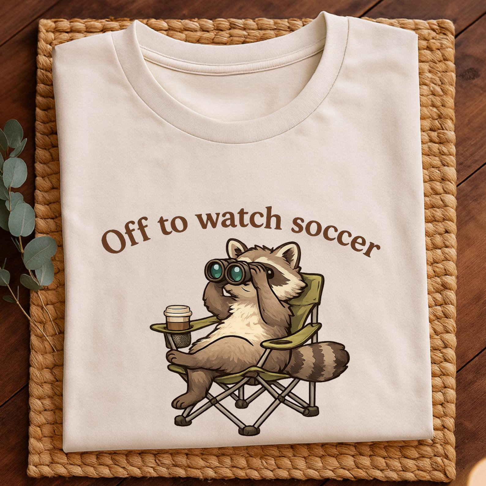 Cute Raccoon Soccer Shirt – Funny “Off to Watch Soccer” Camping Chair Tee for Fans. S
