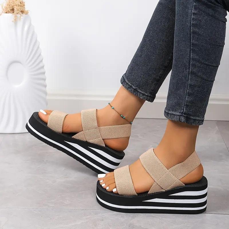 Platform sandals women's black and white summer eva soft sole light and comfortable outer wear women's sandals fake hemp rope