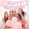 Pink Happy Birthday Banner, Bow Themed Party Decorations Hanging Set Pink Bowes Banner for Women Party Decorations