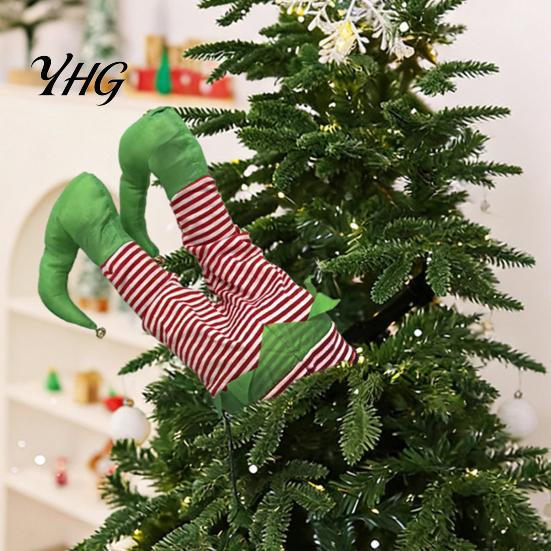 Festive Indoor Wall Hanging Decor Christmas Swinging Leg Ornament, Electric Santa Legs for Tree, Home Gifts Fluffy Funny Tree Topper with Clip,