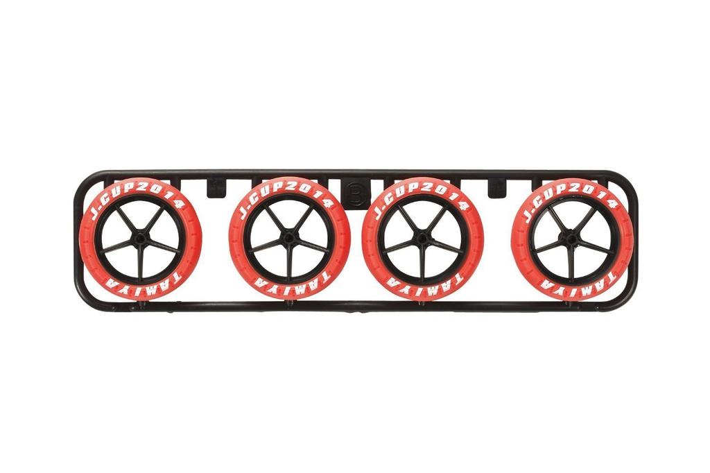 Mini 4WD Limited Large Diameter Barrel Hard Tire Set Set of 6 (Red/J-CUP 2014)