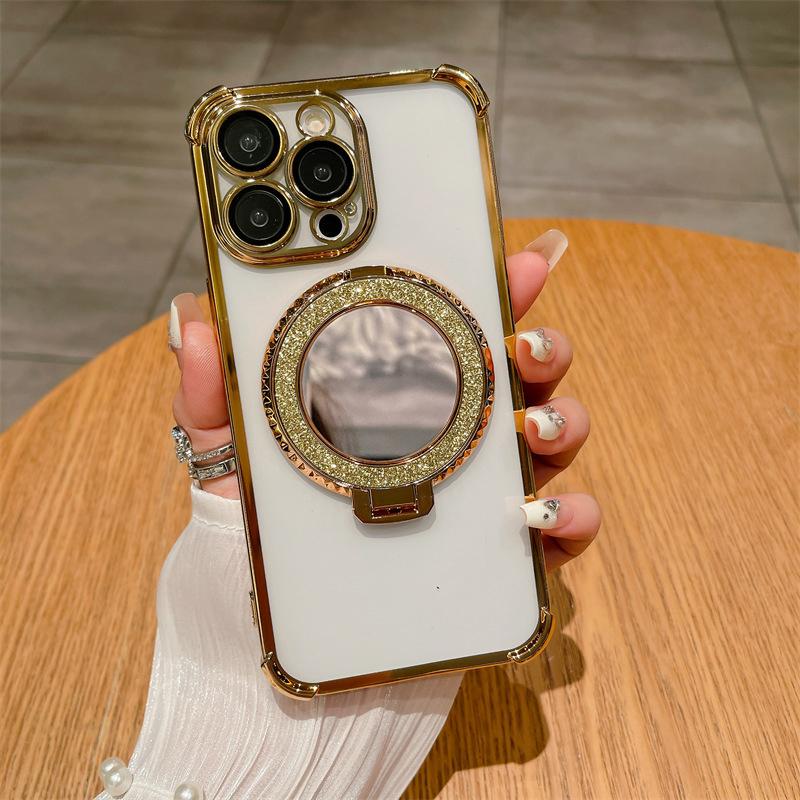 Επιμεταλλωμένος Καθρέφτης Θήκη Στήριγμα Μαλακή Σιλικόνη Τέσσερις Γωνίες Αερόσακος Αντικραδασμική Προστατευτική Θήκη για Samsung Xiaomi Poco Redmi